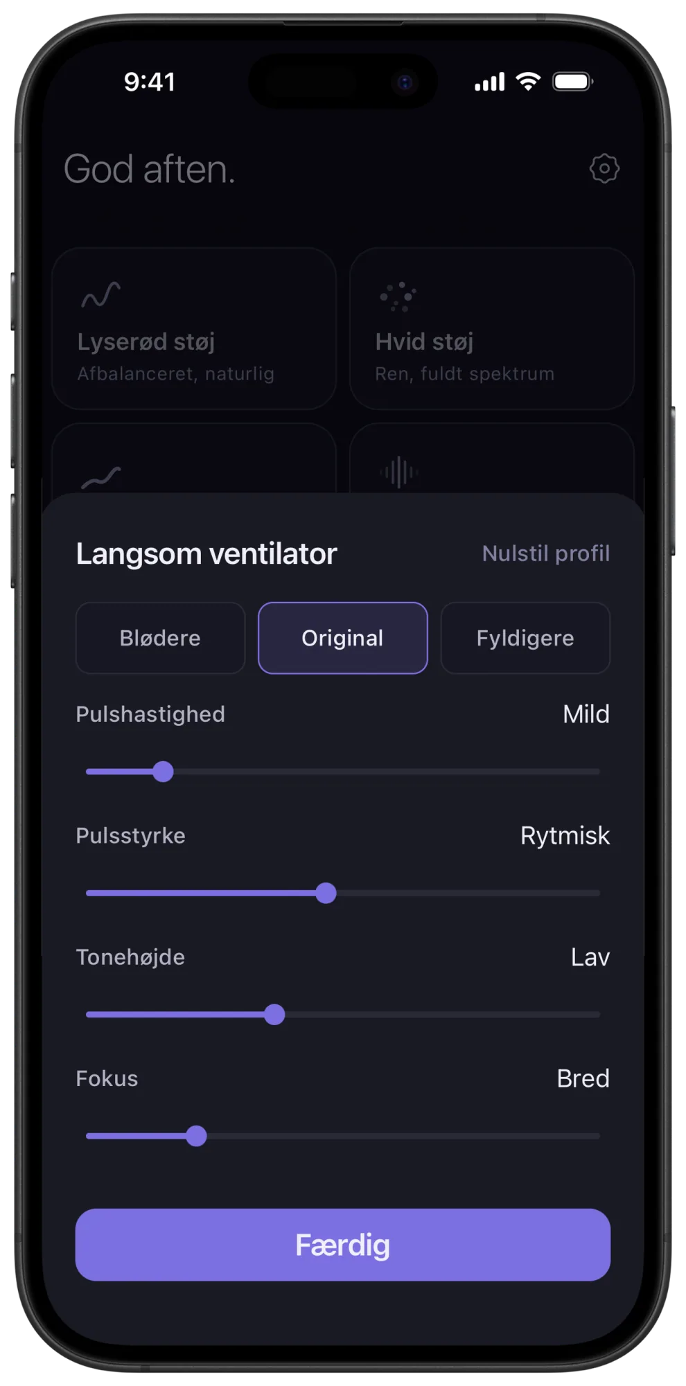 Veils kontrolelementer til at forme lyden af Langsom ventilator