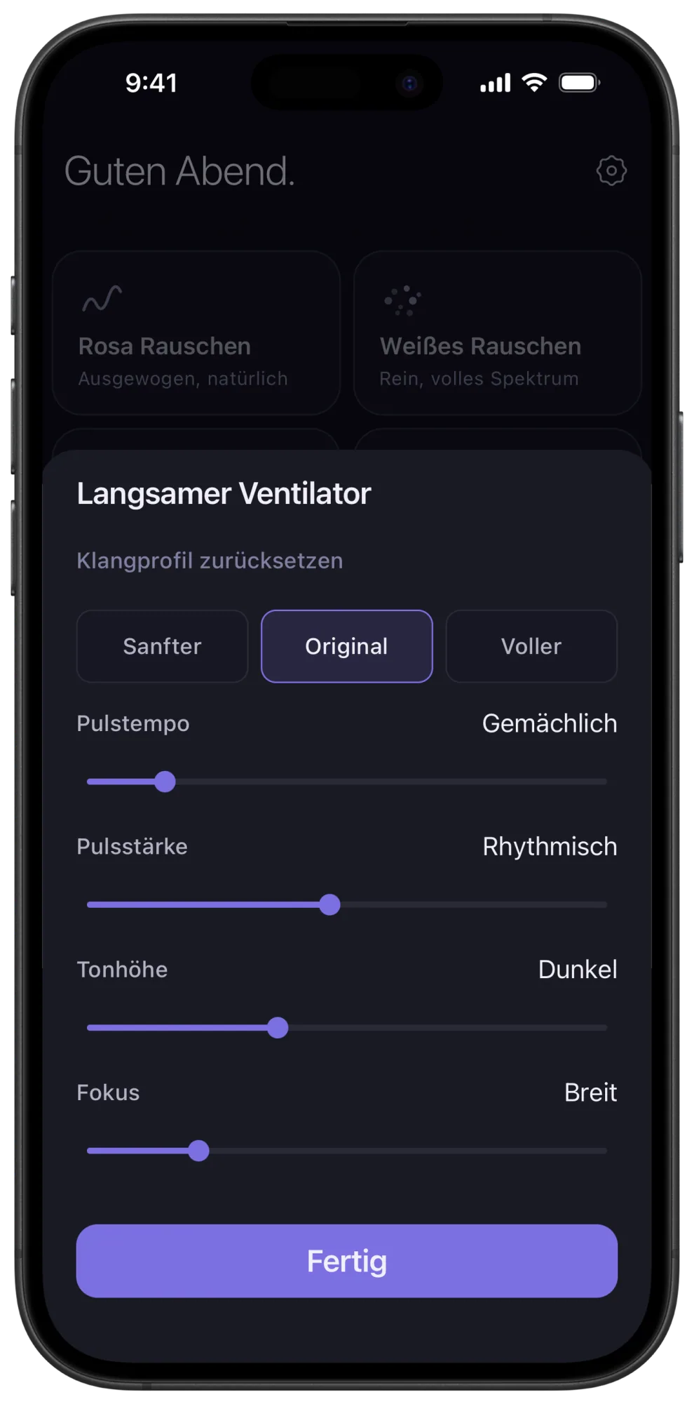 Klangeinstellungen für den langsamen Ventilator in Veil