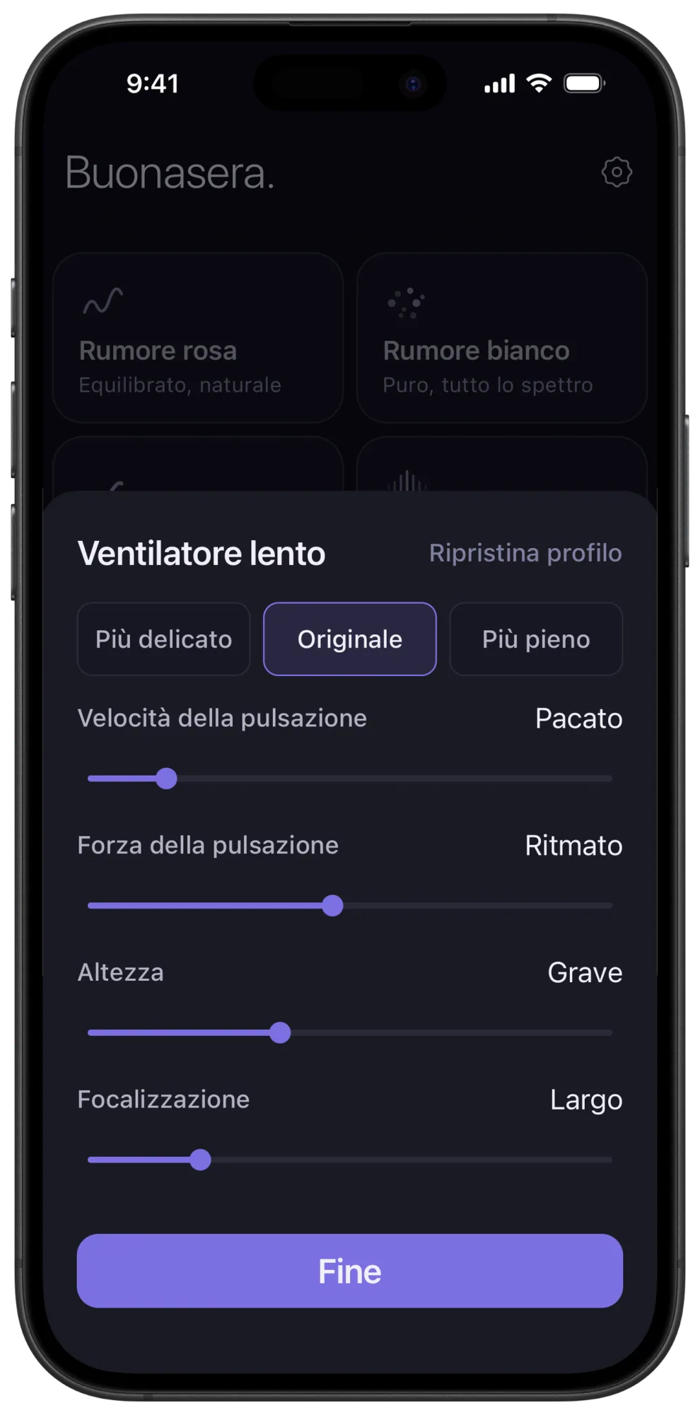 Controlli del suono del ventilatore lento in Veil