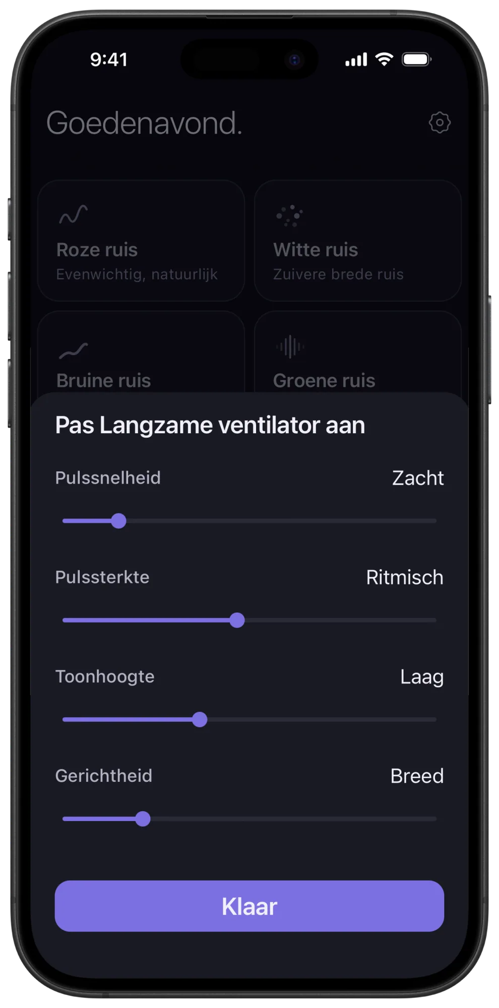 Klankregelaars voor de langzame ventilator in Veil